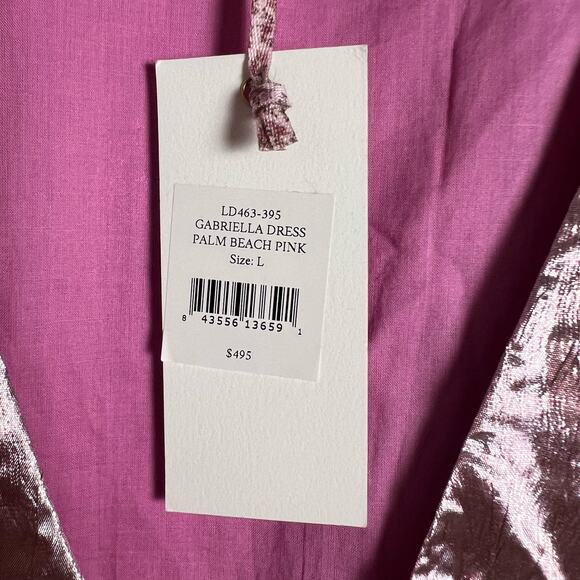 LoveShackFancy Pink Metallic Gabriella Lame Puff Sleeve Bow Mini Dress Size L - Picture 9 of 13